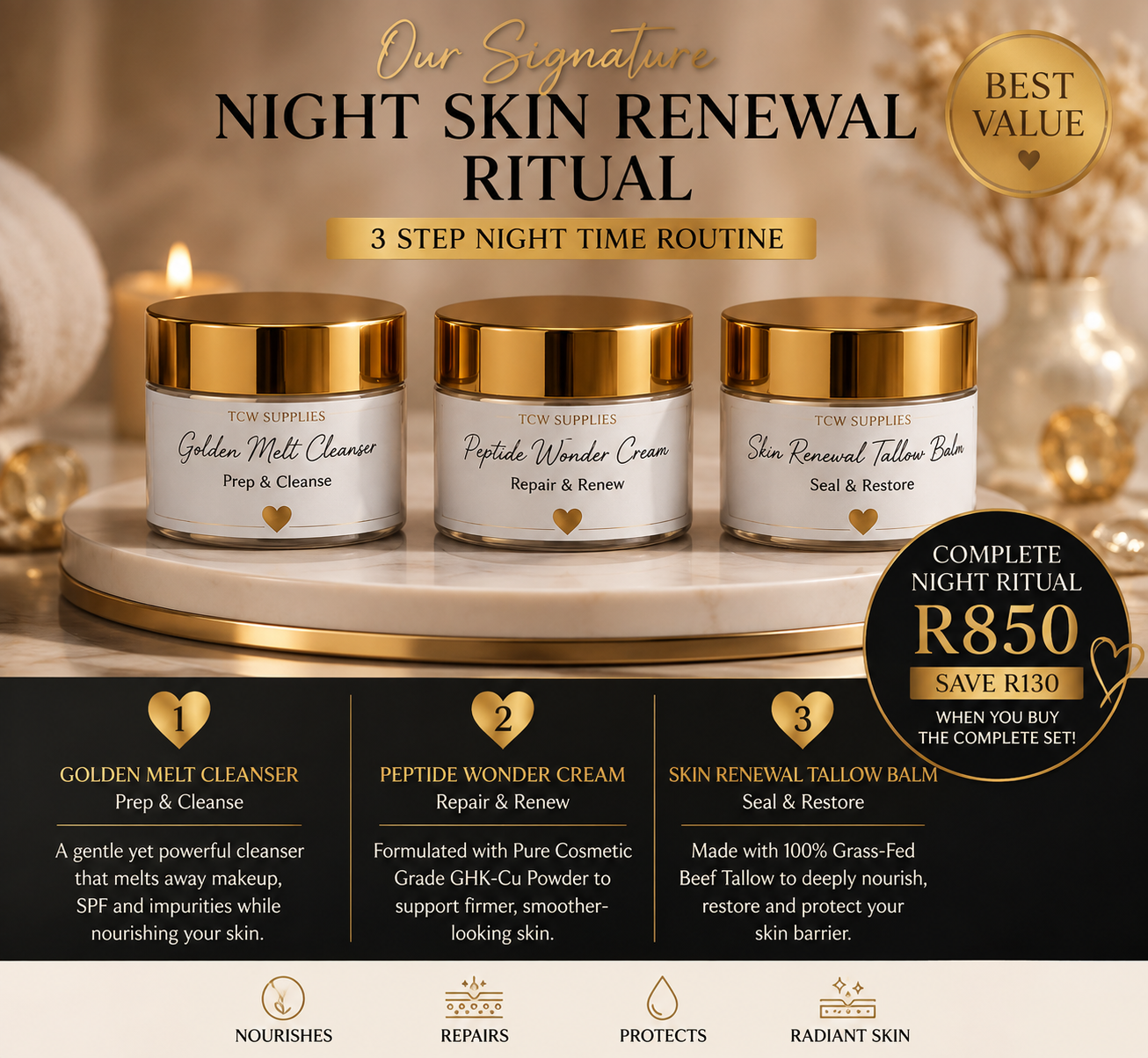 Complete Night Skin Renewal Ritual (3-Step Skincare Set)